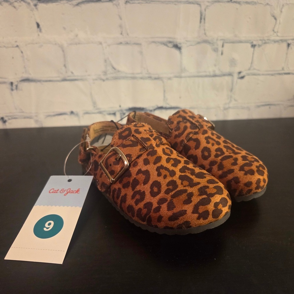 Cat & Jack Kids Leopard Print Clog Mules Brown Tate Size 9 Toddler NEW